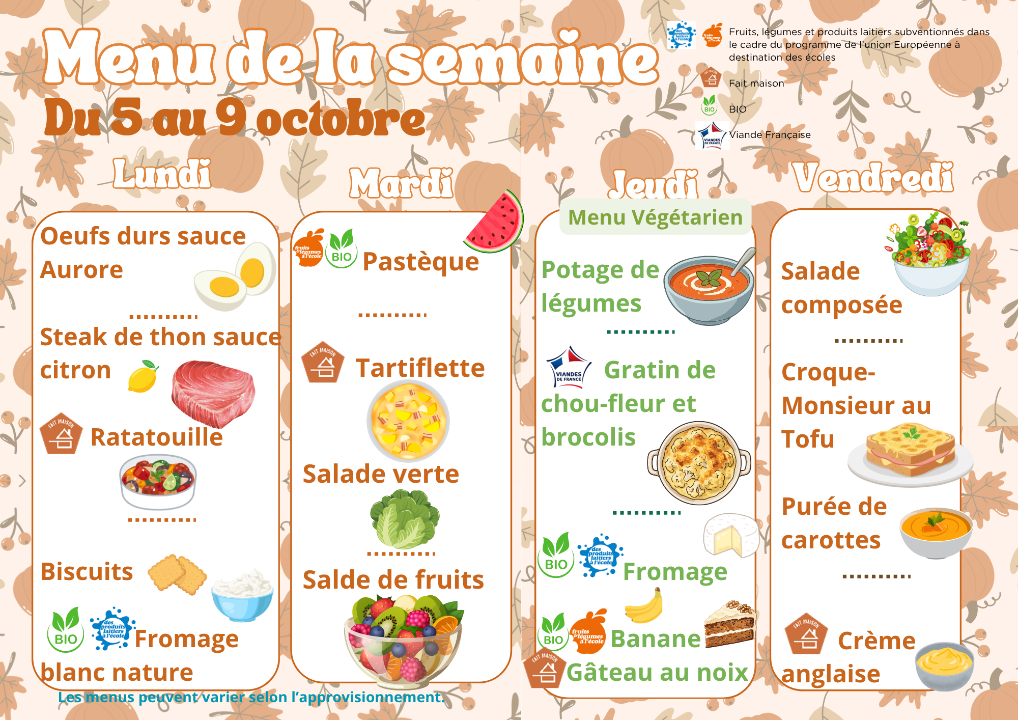 menu 5 octobre 2026