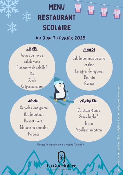 Menu du 03 au 07 février 2025