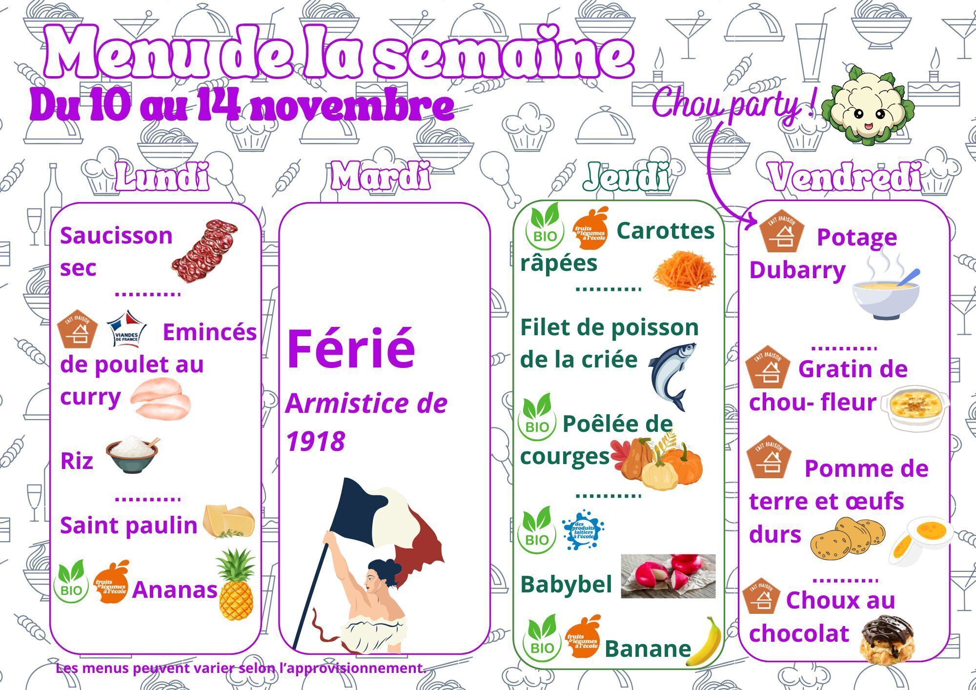 menu du 10 au 14 novembre