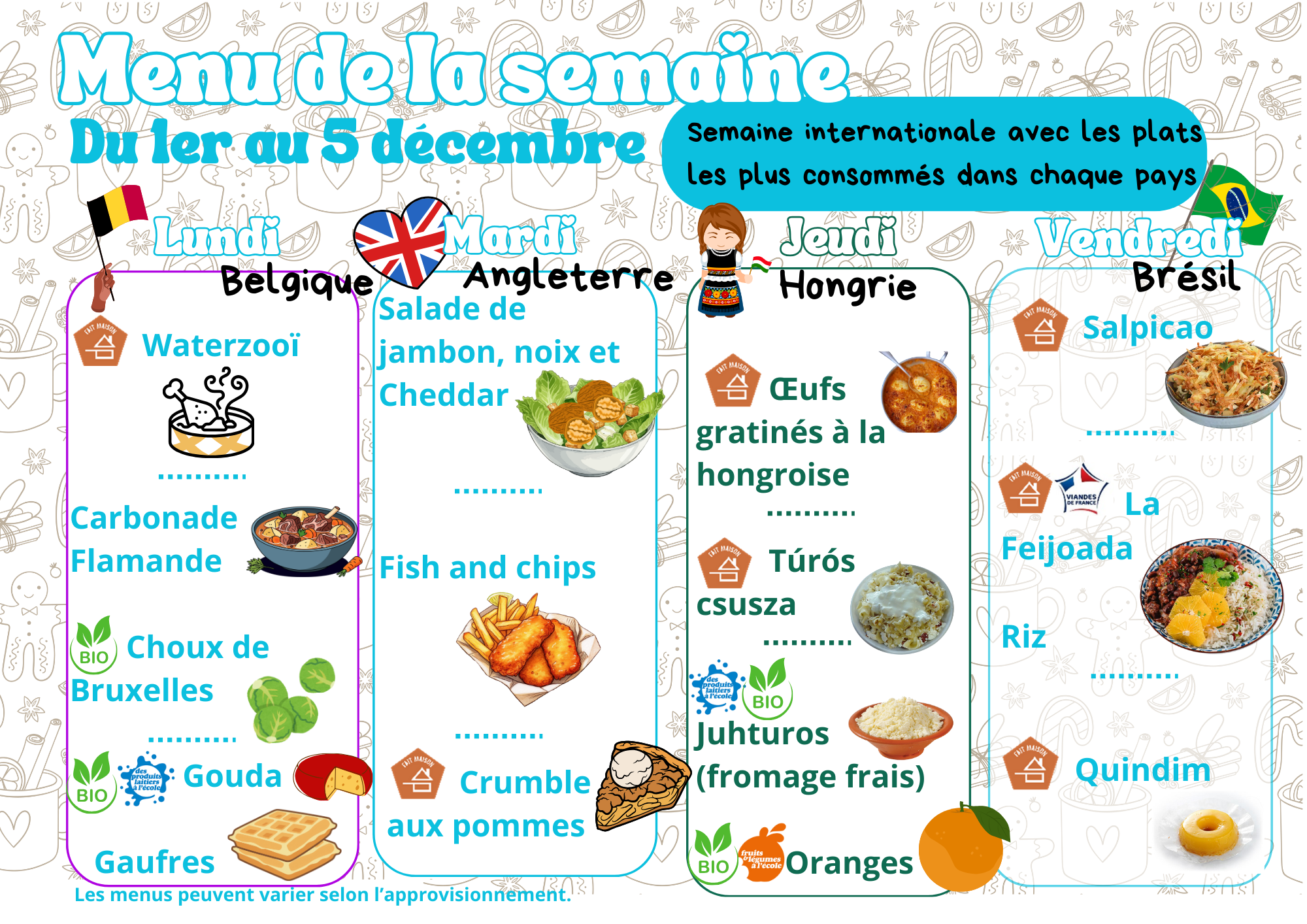 menu du 1er-5 décembre
