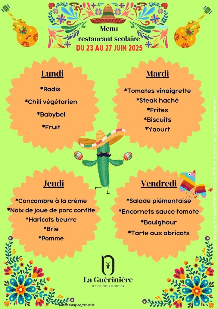 menu du 23 au 27 juin