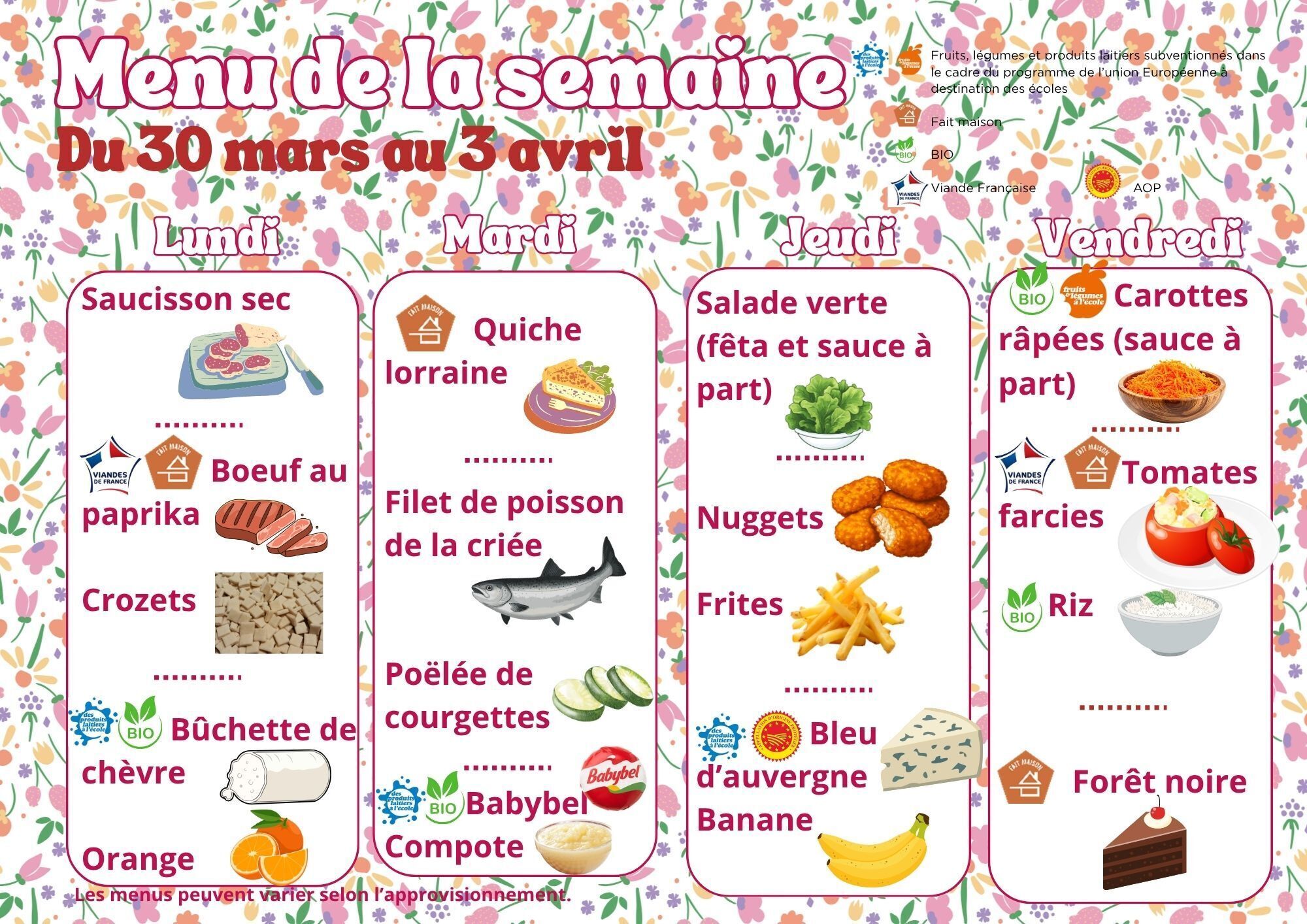 menu du 30 mars