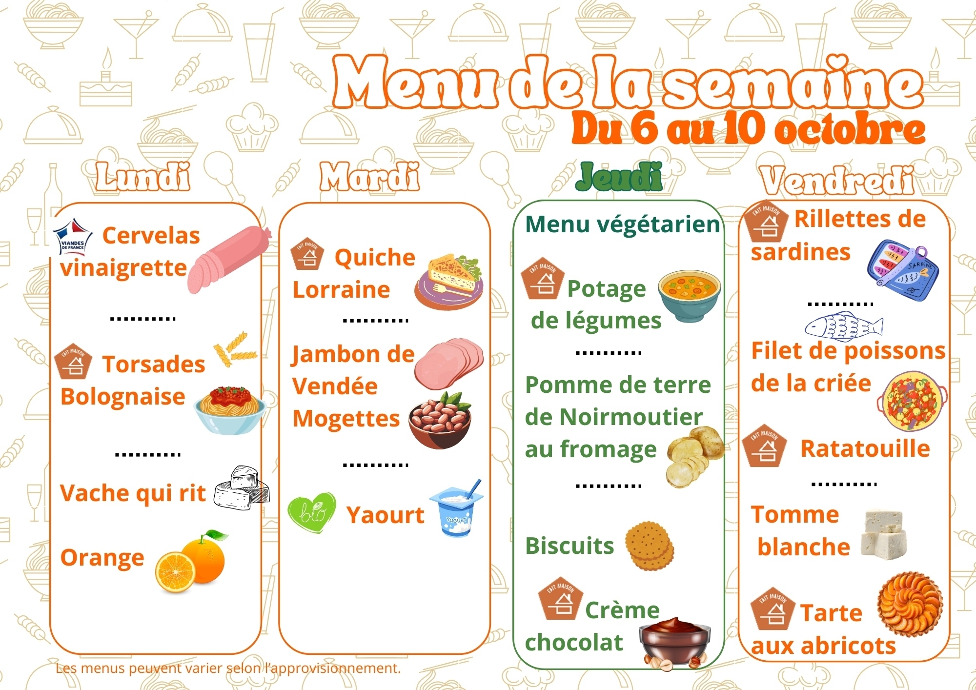 menu du 6 au 10 octobre la gueriniere