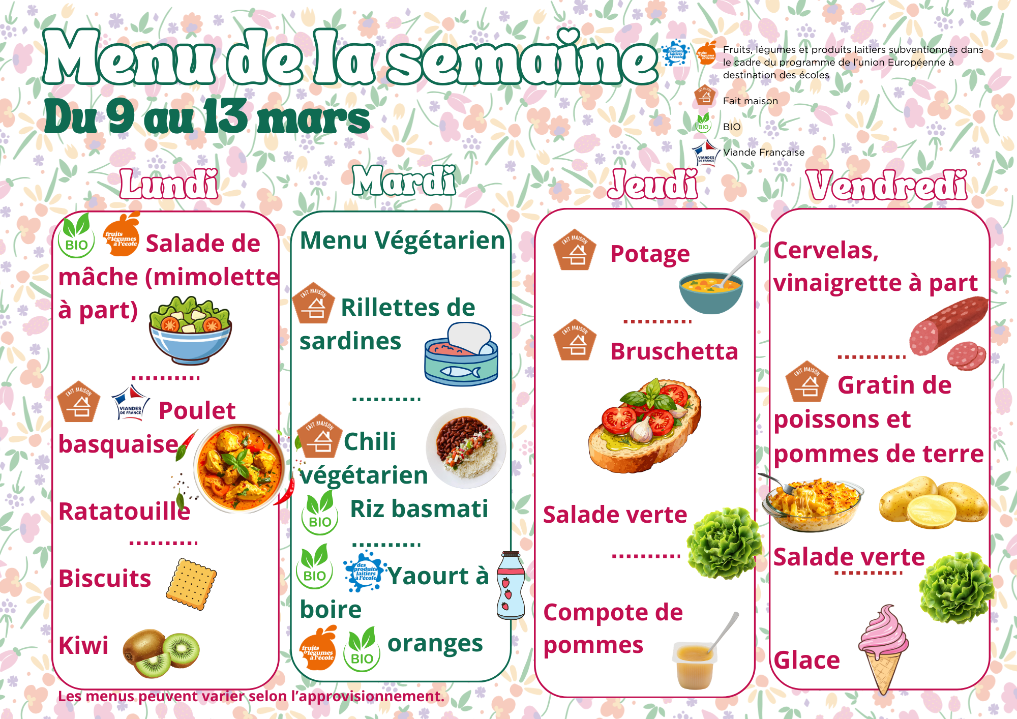menu du 9 mars